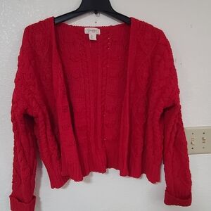 Red Open-Front Cable Knit Women’s Sweater Cardigan